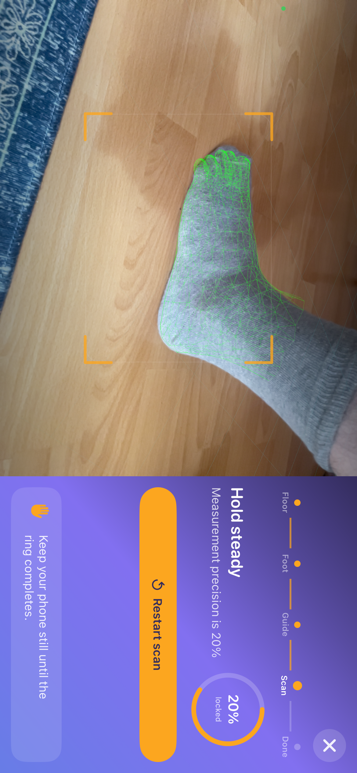 AI Sizer footwear measurement in progress on iPhone