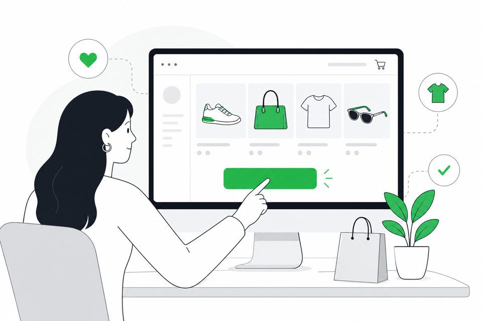 Shopper tapping a fit widget on an online store